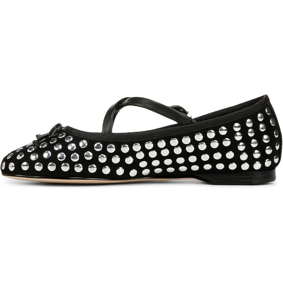 Circus NY by Sam Edelman Women's Black Metal Stud Fabric Cross Strap Ballet Flat - Picture 4 of 6